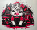 Pink tractor cow