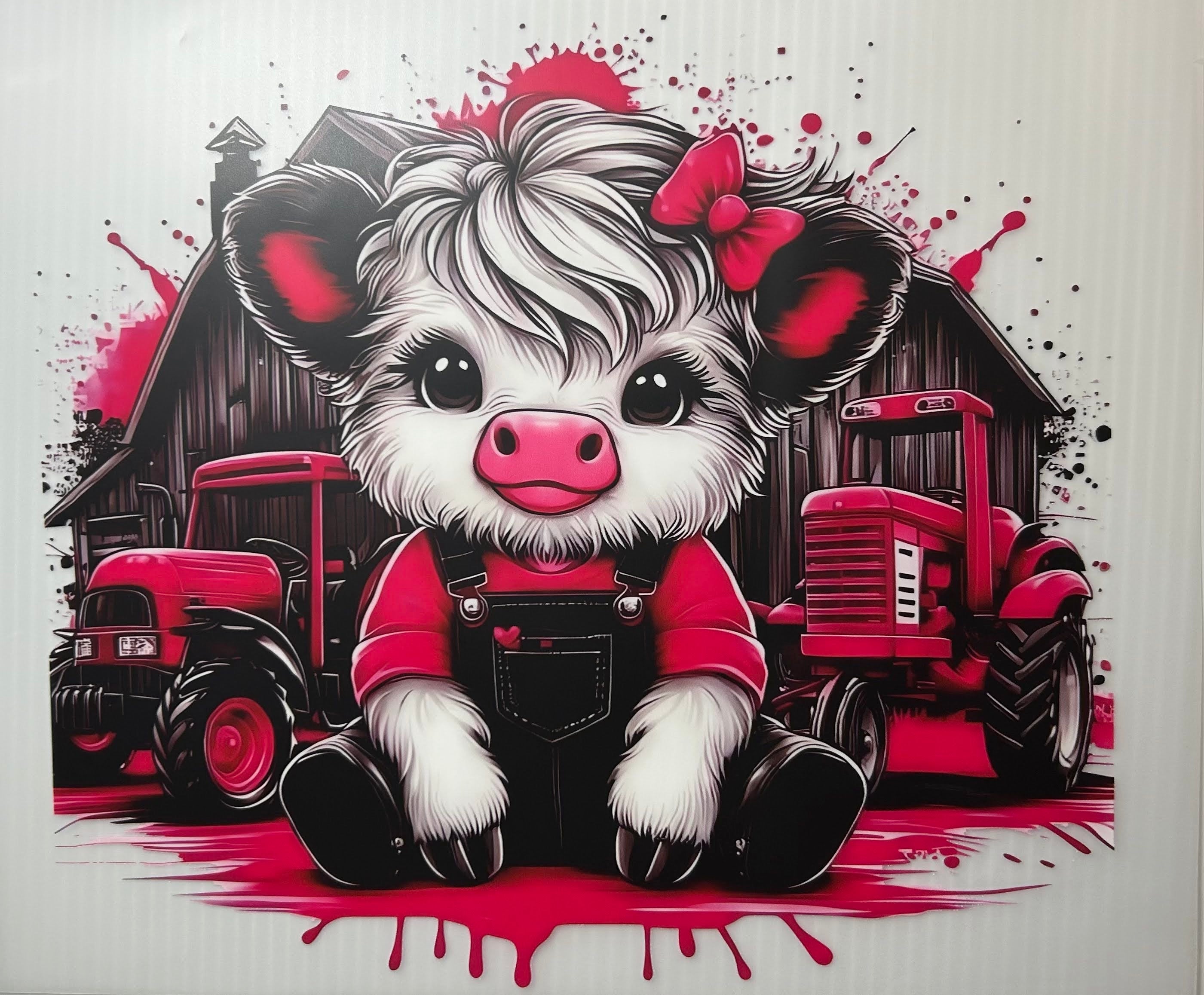 Pink tractor cow