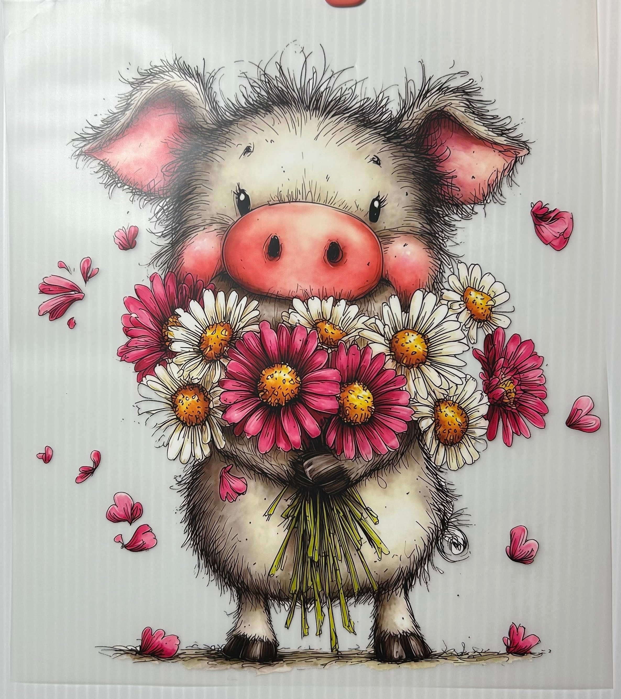 Piggy w/ floral bouquet